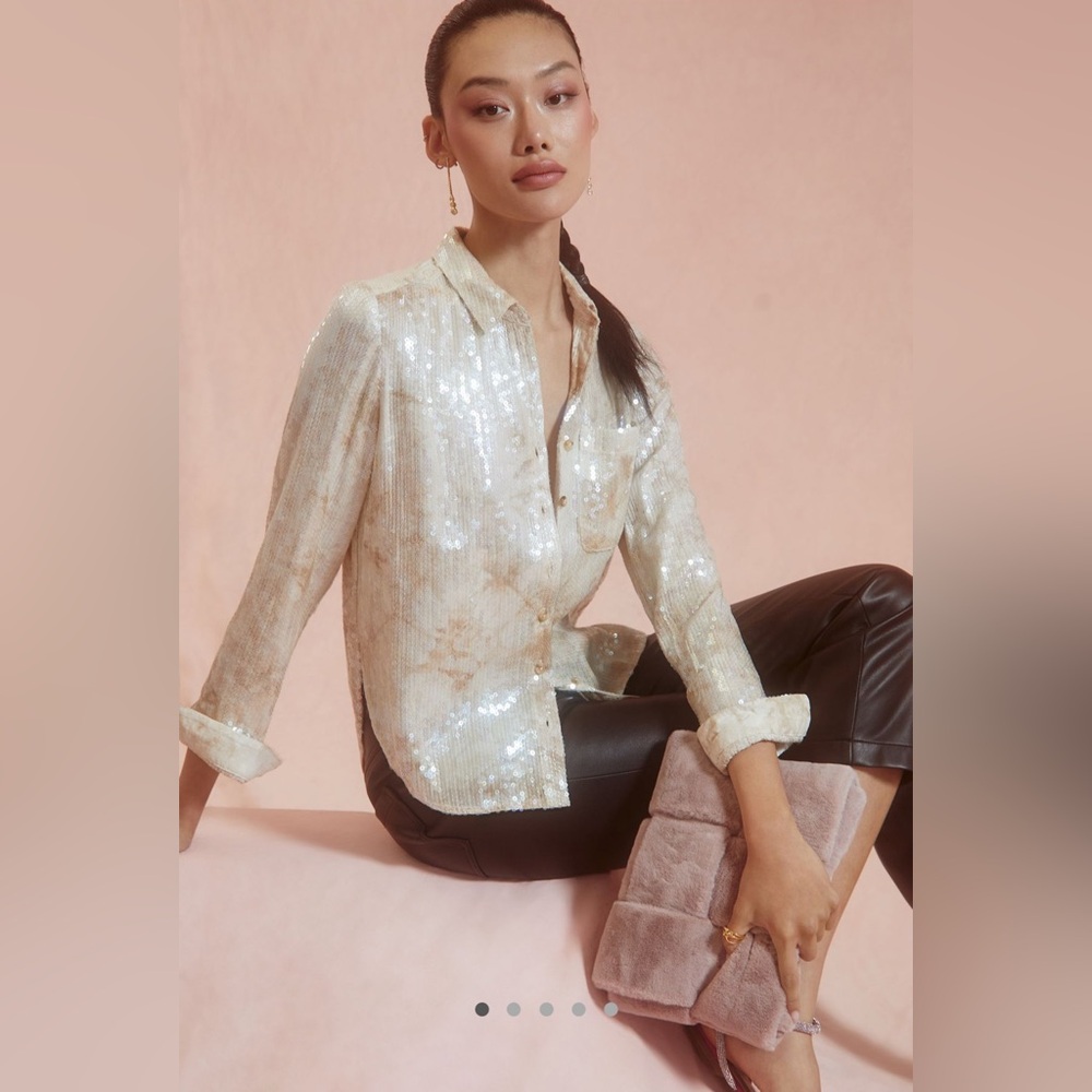 Pilcro Shrunk n Sequin Blouse in Ivory - size XS